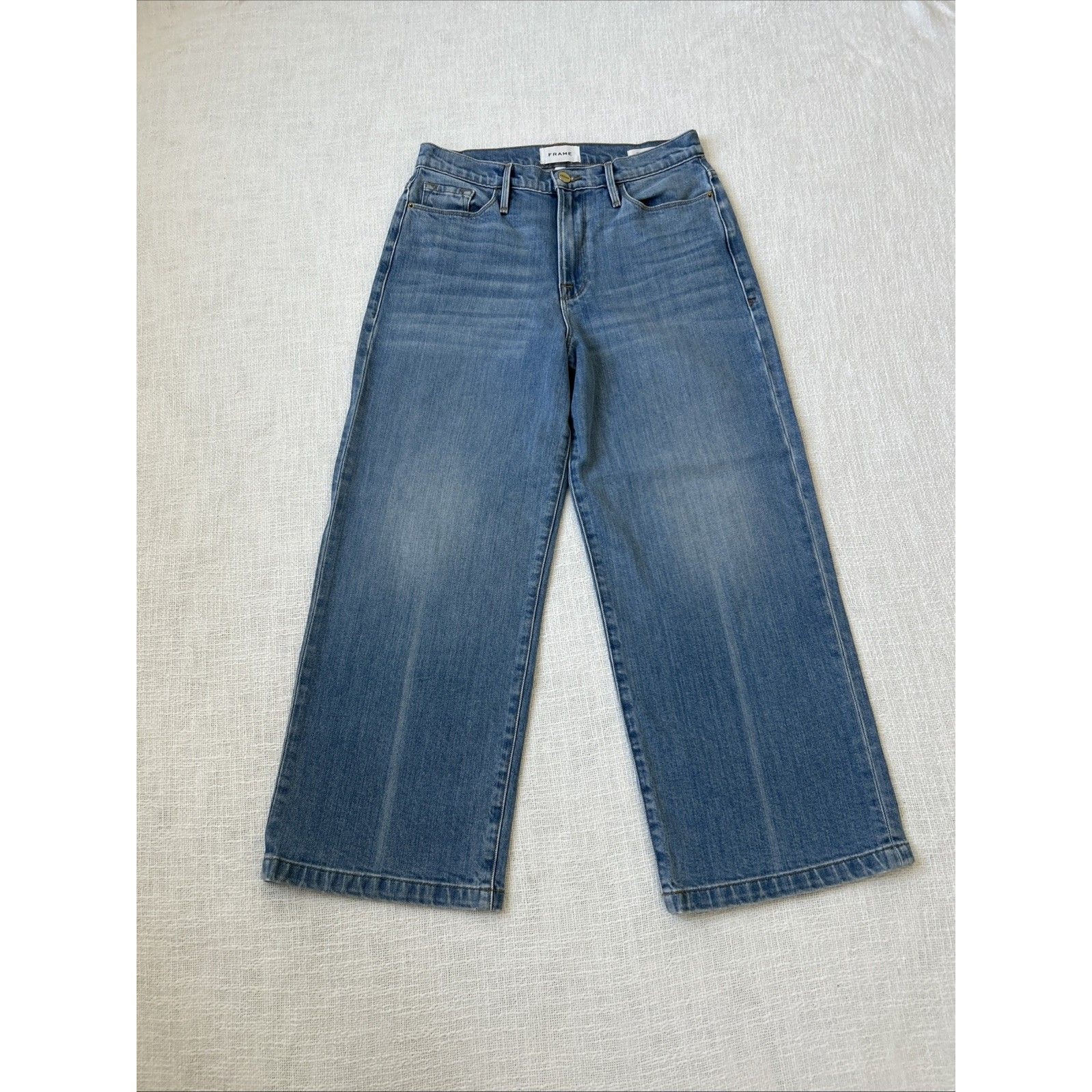 Frame Ali Wide Crop Womens 29 Jeans Medium Wash Pocket Stretch Organic Cotton